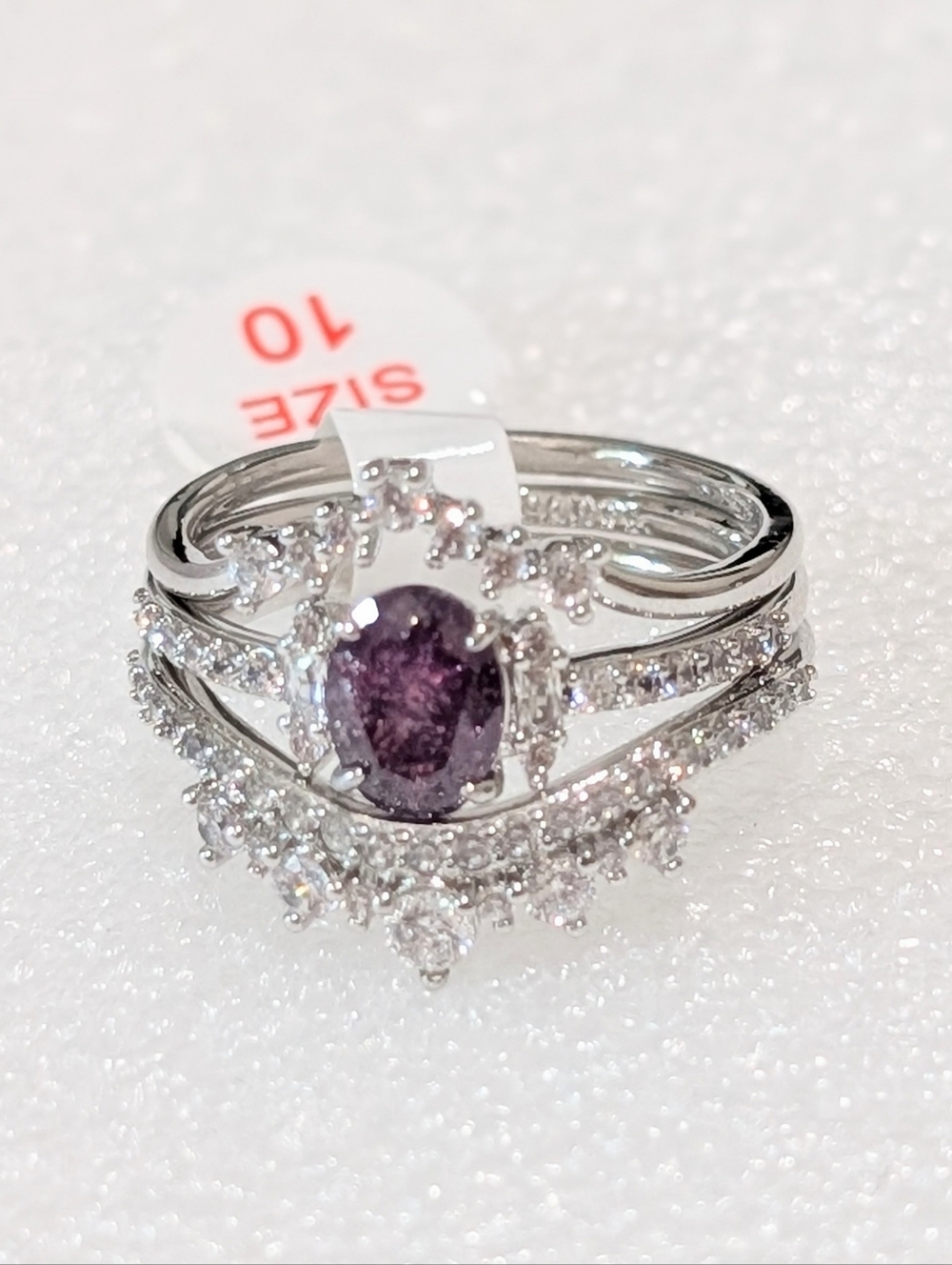 NWT Bomb Party 3 Rings Bridal Brilliant LC 2ct Amethyst CZ Rhodium Plated Sz 10